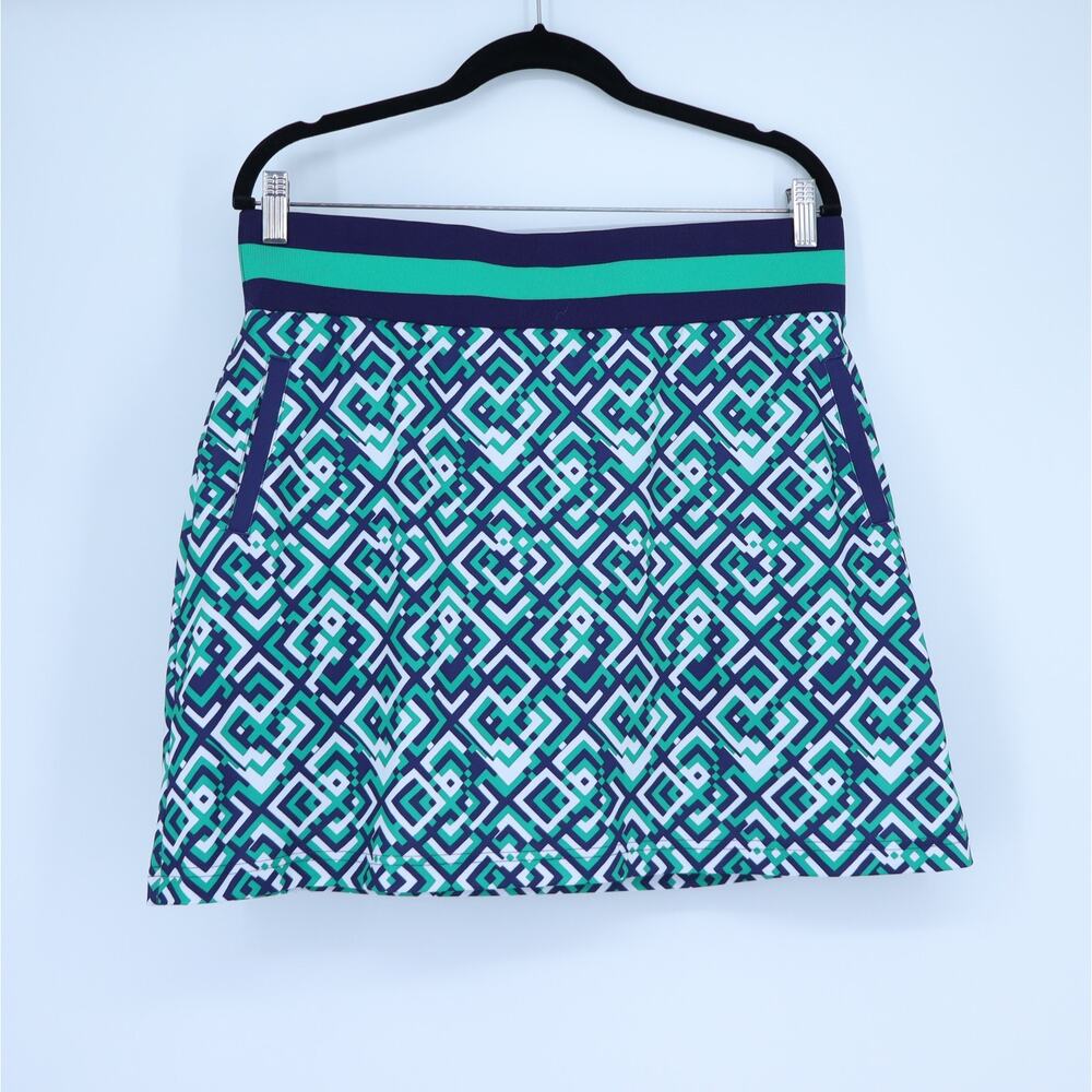 CALLAWAY Geo Print Golf Skort Green Blue Graphic White Pull On Active Women's L